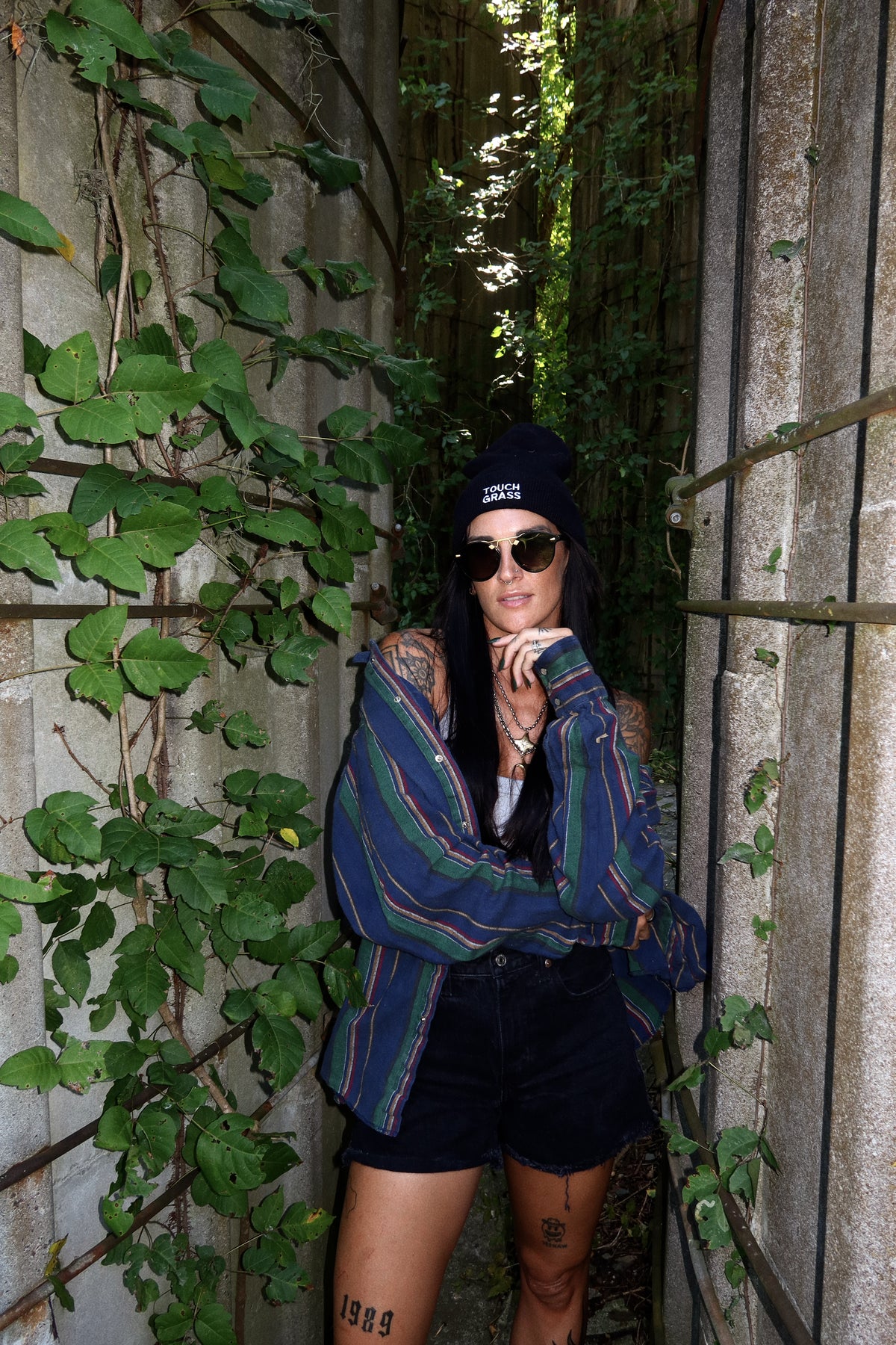 TOUCH GRASS BLACK BEANIE⚡️