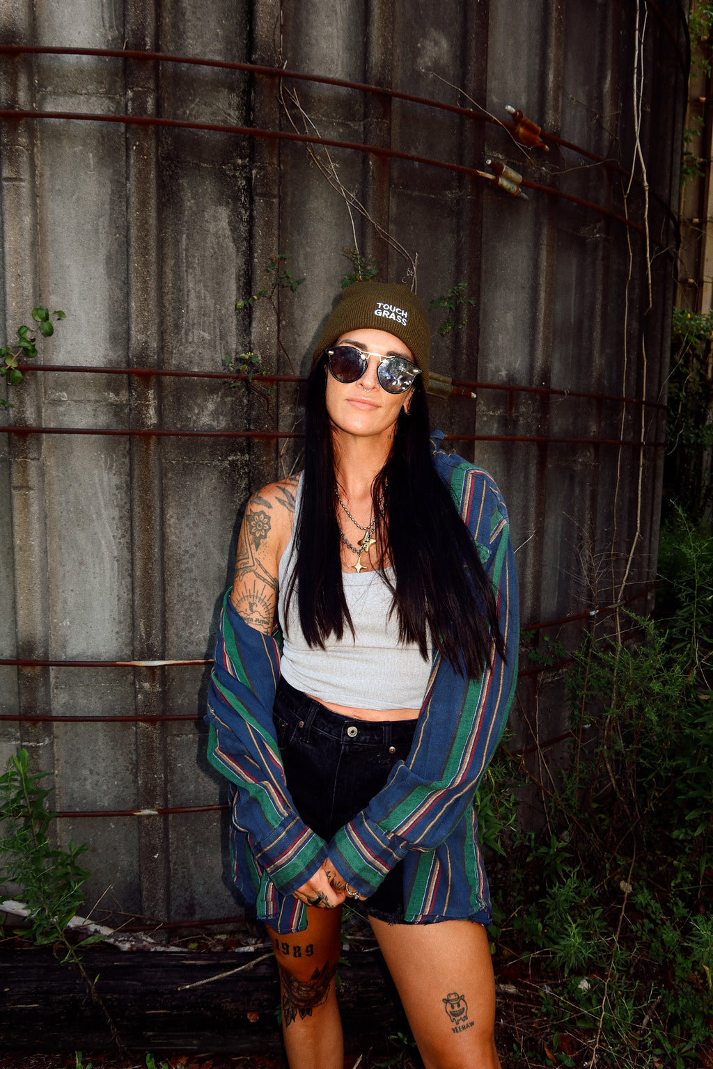 TOUCH GRASS OLIVE BEANIE⚡️