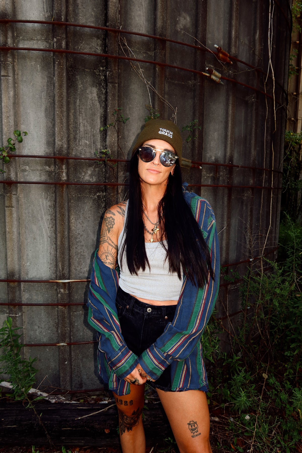 TOUCH GRASS OLIVE BEANIE⚡️