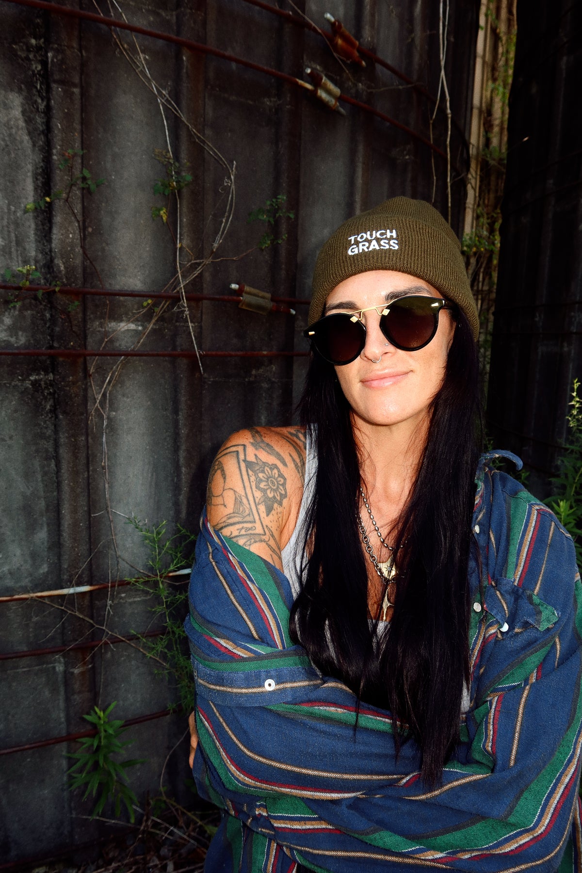 TOUCH GRASS OLIVE BEANIE⚡️