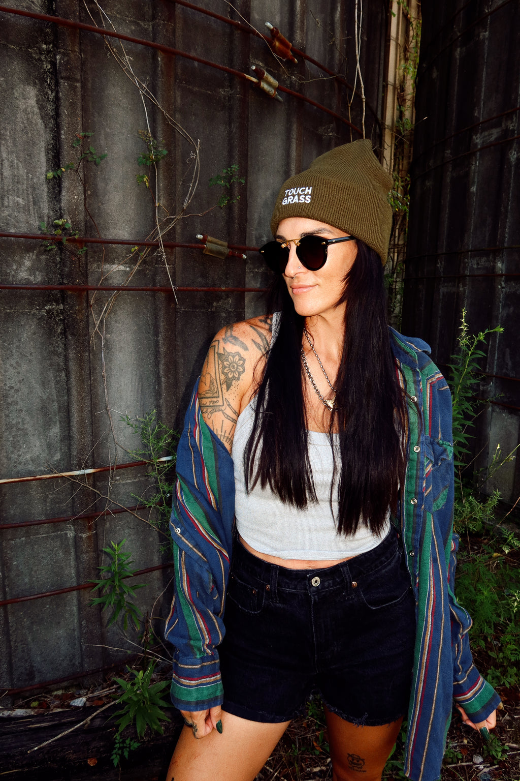TOUCH GRASS OLIVE BEANIE⚡️